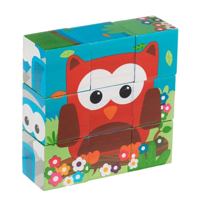 Cuburi Puzzle din Lemn Animale din Jungla 6 in 1 (9 piese) 10.3x10.3x3.5cm 2