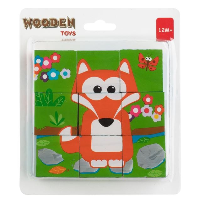 Cuburi Puzzle din Lemn Animale din Jungla 6 in 1 (9 piese) 10.3x10.3x3.5cm 5