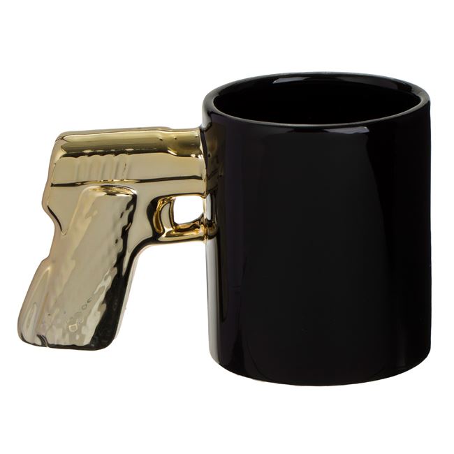 Cana Ceramica Neagra Bo$$ cu Maner Pistol 3D 350ml 2