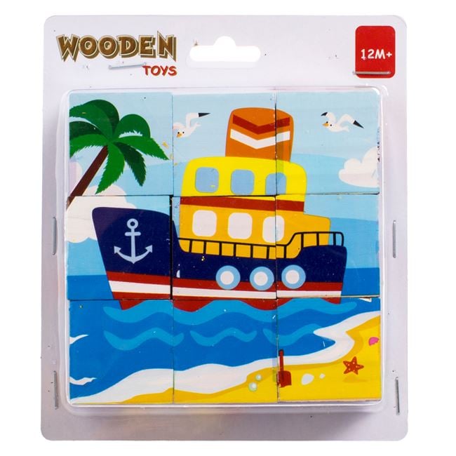 Cuburi din Lemn Puzzle Vehicule (9 Piese) 10,3x10,3x3,5cm 3