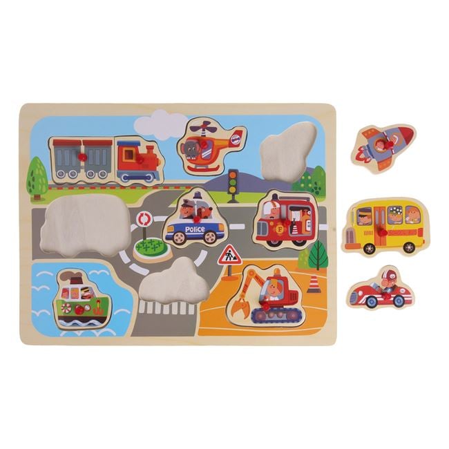 Puzzle din Lemn Drum cu Masini (10 piese) 30x22cm 2