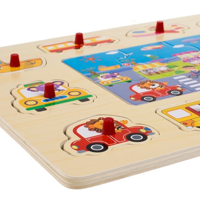 Puzzle din Lemn Drum cu Vehicule de Transport (10 piese) 30x22cm 3