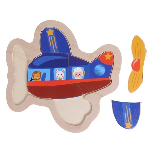 Puzzle din Lemn Avion (4 piese) 15x15cm 2