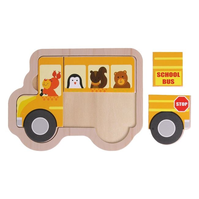 Puzzle din Lemn Autobuz Scolar (4 piese) 16x12cm 2
