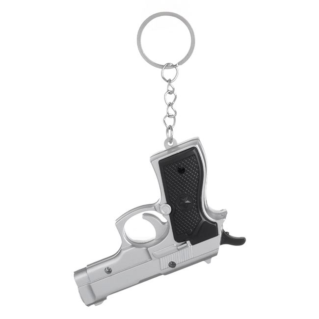 Breloc Pistol Argintiu cu Lanterna 7,8x1,5x5,5cm 2