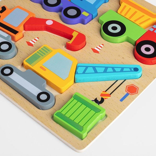 Puzzle din Lemn cu Vehicule de Constructii 19x19cm 3