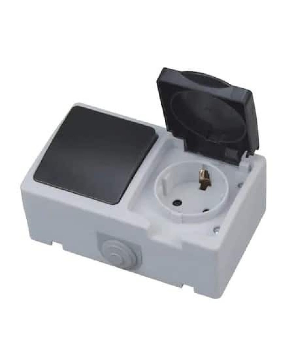 Modul priza si intrerupator Horoz Atom, 10A, 250V, IP54 / EXT 112-100-0003