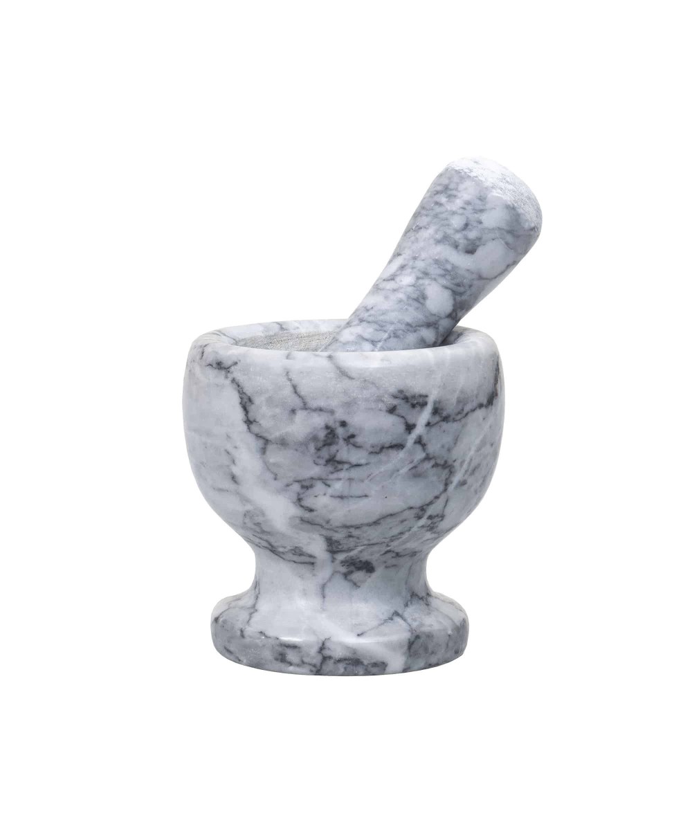 Mojar cu pistil, din marmura, diametru 10cm, inaltime 10.5cm, gri / ZTS 8045