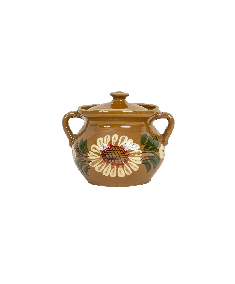 Oala din lut cu capac, diametru 14 cm, capacitate 1l / EXT 10328