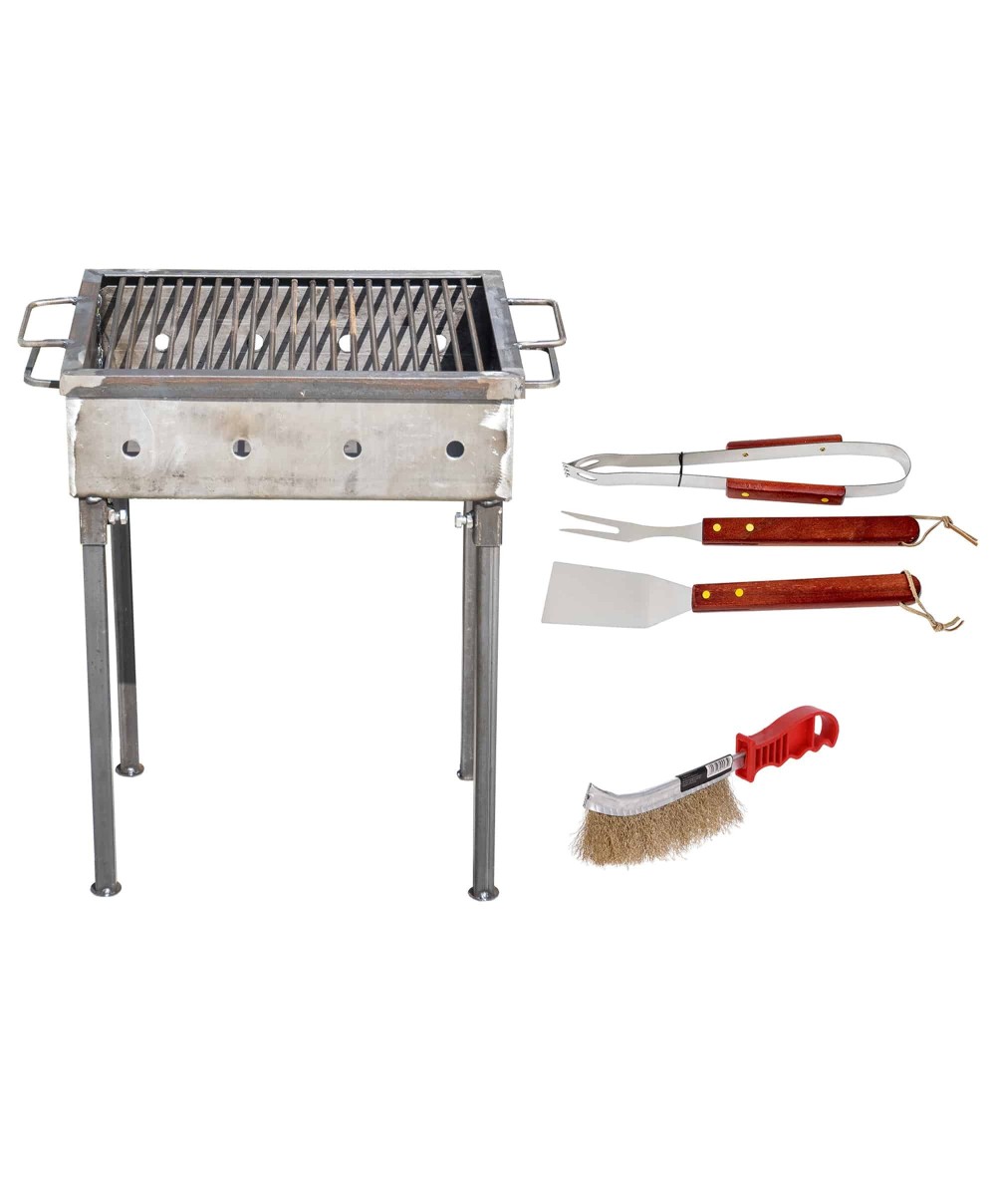 Pachet gratar metalic 40x30cm, grosime 3mm (EXT 9909) plus perie de sarma (ZLN 2264) plus 3 accesorii gratar (ZTS 8338) / EXT 9909_1