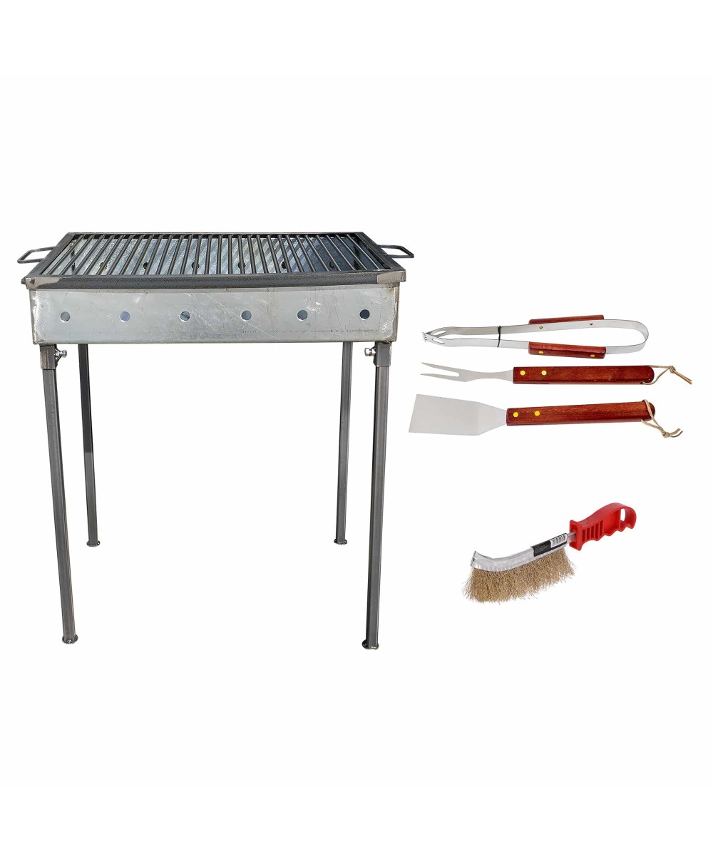 Pachet gratar metalic 60x40cm, grosime 3mm (EXT 9911) plus perie de sarma (ZLN 2264) plus 3 accesorii gratar (ZTS 8338) / EXT 9911_1