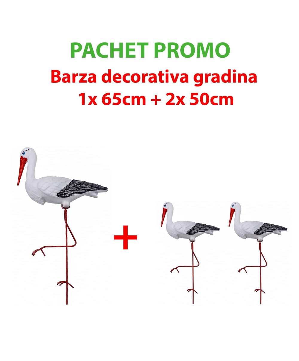 Pachet promo - Barza decorativa pentru gradina 65cm + 2x Barza decorativa pentru gradina 50cm
