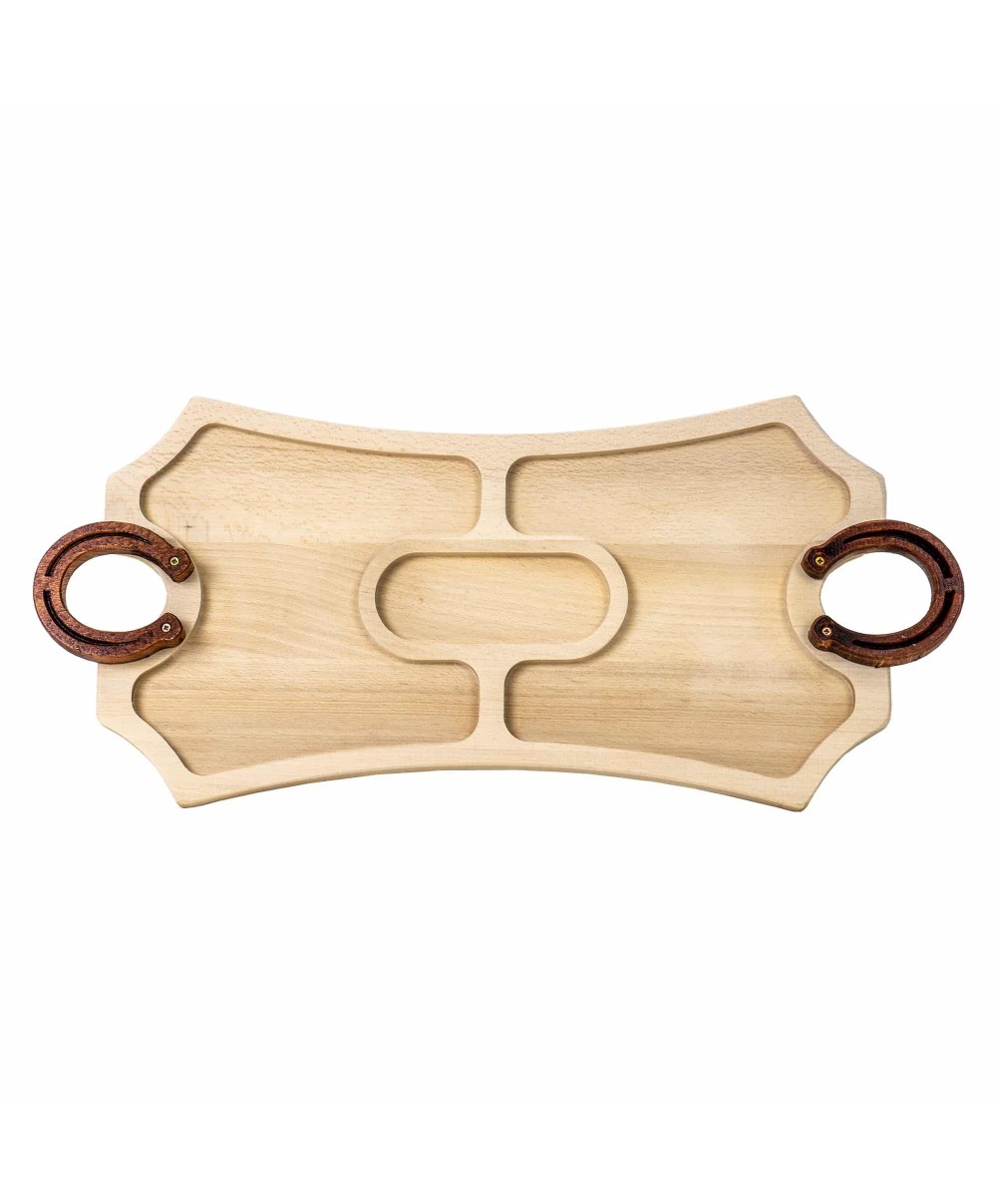 Platou de lemn, compartimentat cu maner potcoava 56x25.5cm / EXT 7215
