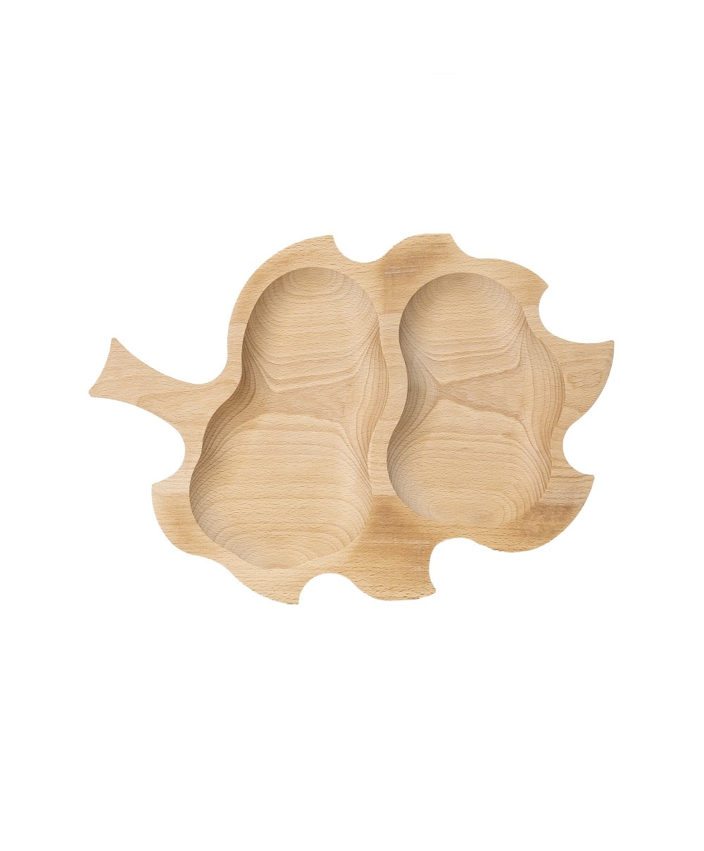 Platou pentru servire, din lemn de fag, in forma de frunza mica 37x27x2cm / EXT 10103
