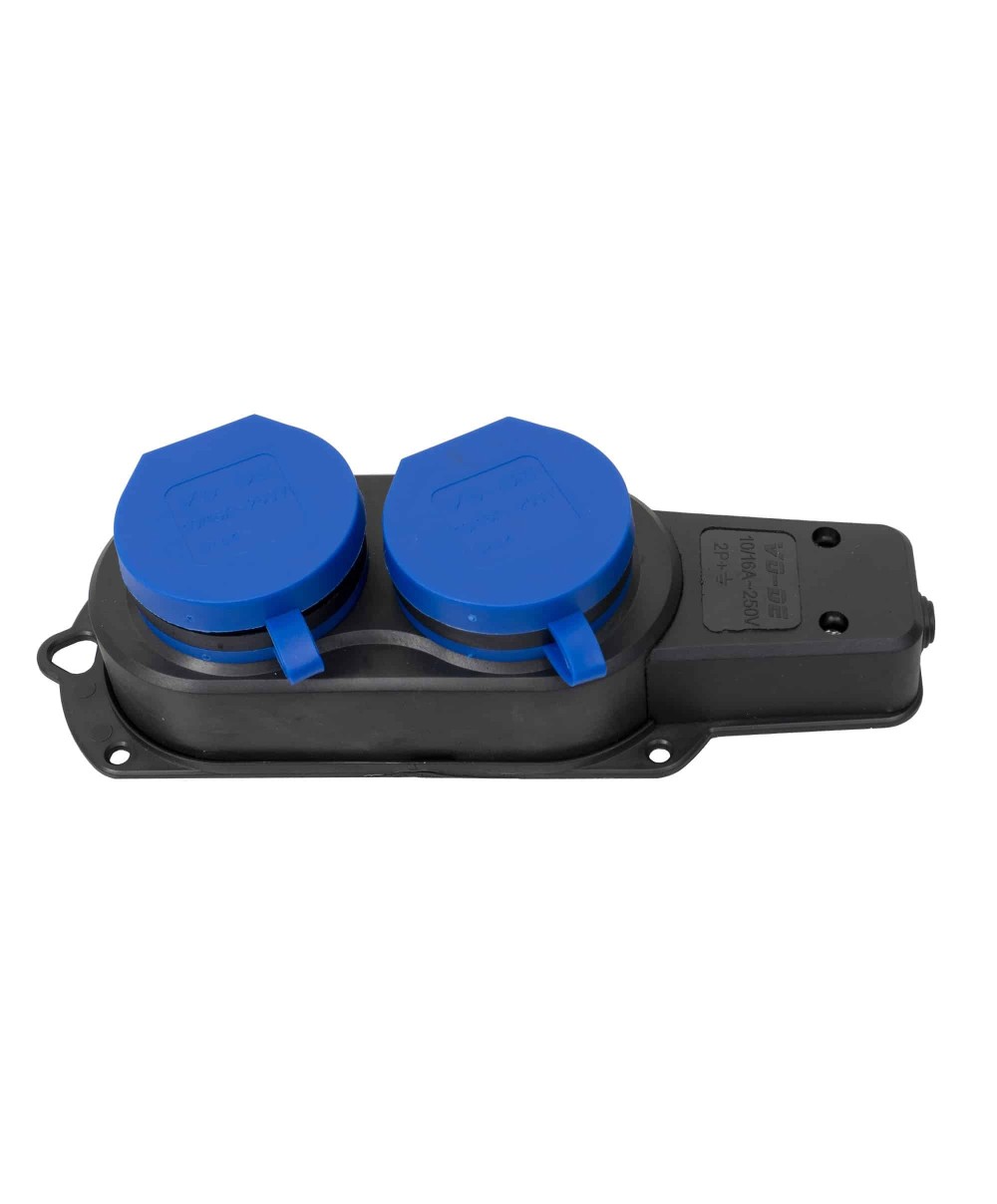 Prelungitor cauciucat pentru exterior, Z-TOOLS cu 2 lacasuri, 16A, IP44, fara cablu / ZTS 8418