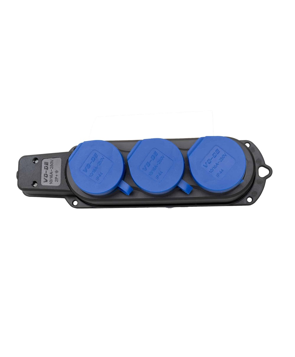 Prelungitor cauciucat pentru exterior, Z-TOOLS cu 3 lacasuri, 16A, IP44, fara cablu / ZTS 8417