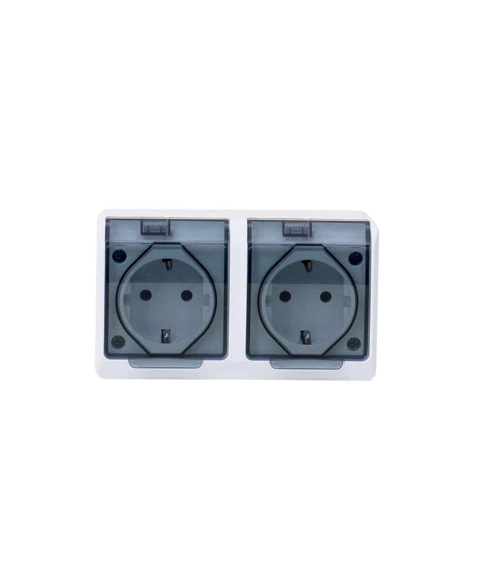 Priza dubla cu capac transparent HERMES, 16A/250, IP44 / ELPL-0325-01