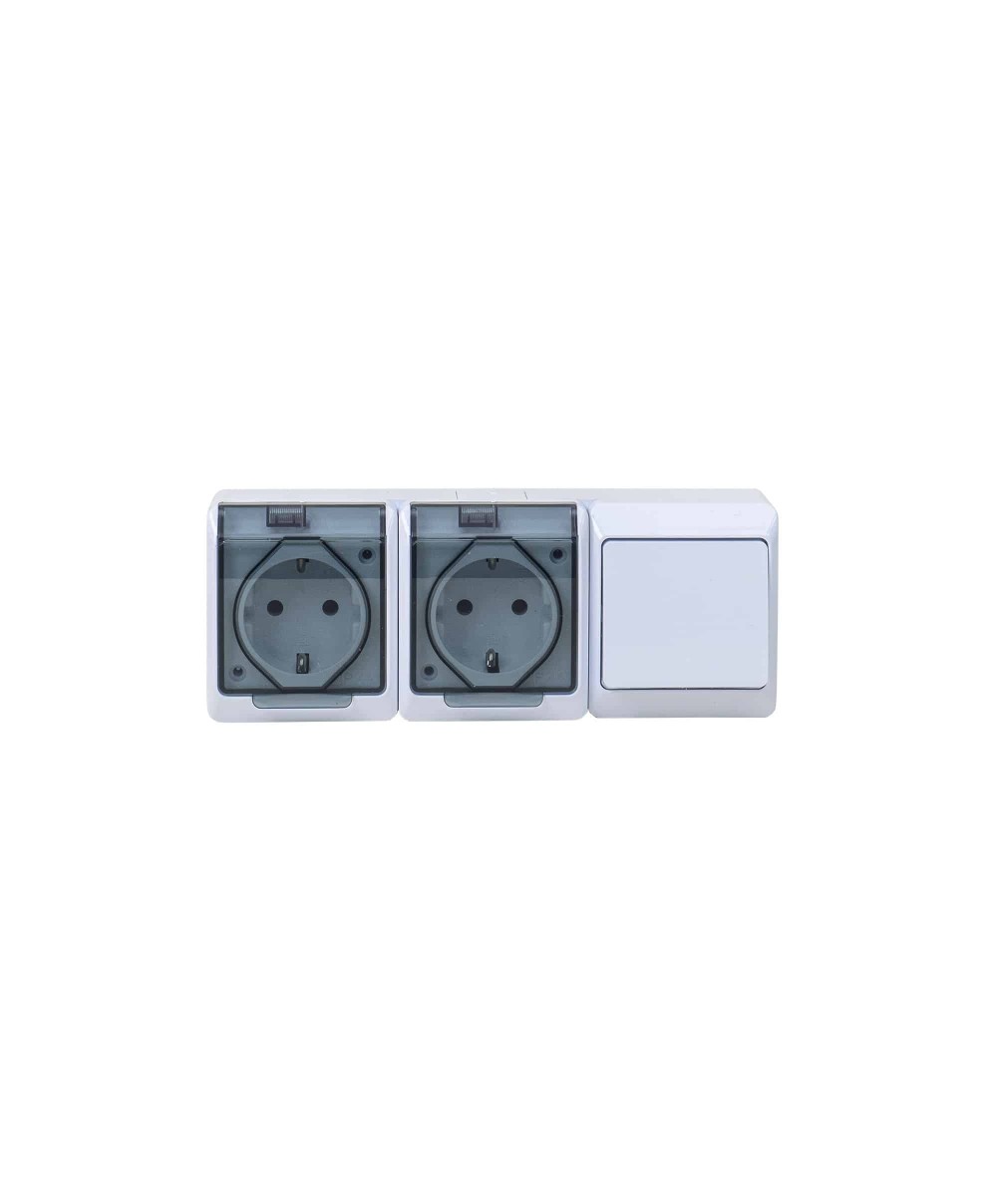 Priza dubla cu capac transparent, plus intrerupator HERMES 16A/250, IP44 / ELPL-0327-33