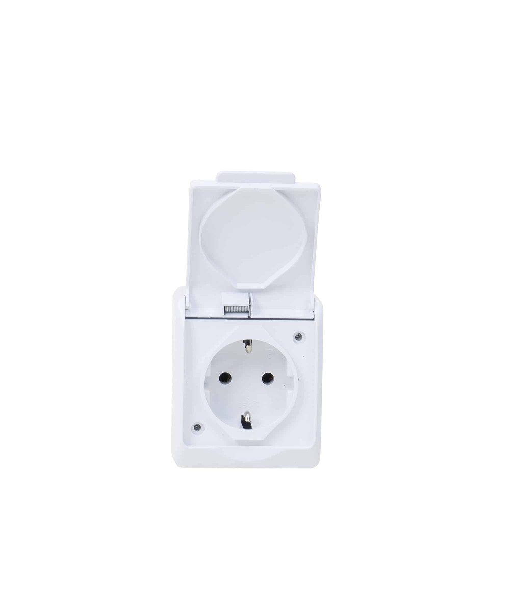 Priza simpla alba cu capac HERMES, 16A/250, IP44 / ELPL-0324-02