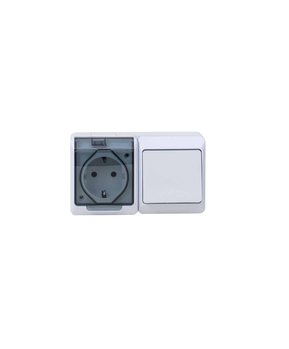 Priza simpla cu capac transparent, plus intrerupator HERMES 16A/250, IP44 / ELPL-0327-01