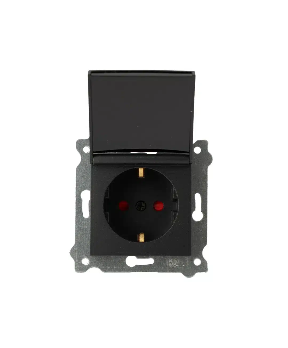 Priza simpla incastrata, cu capac 16A, 250V, SCHUKO EXEN negru / 290-001403-240