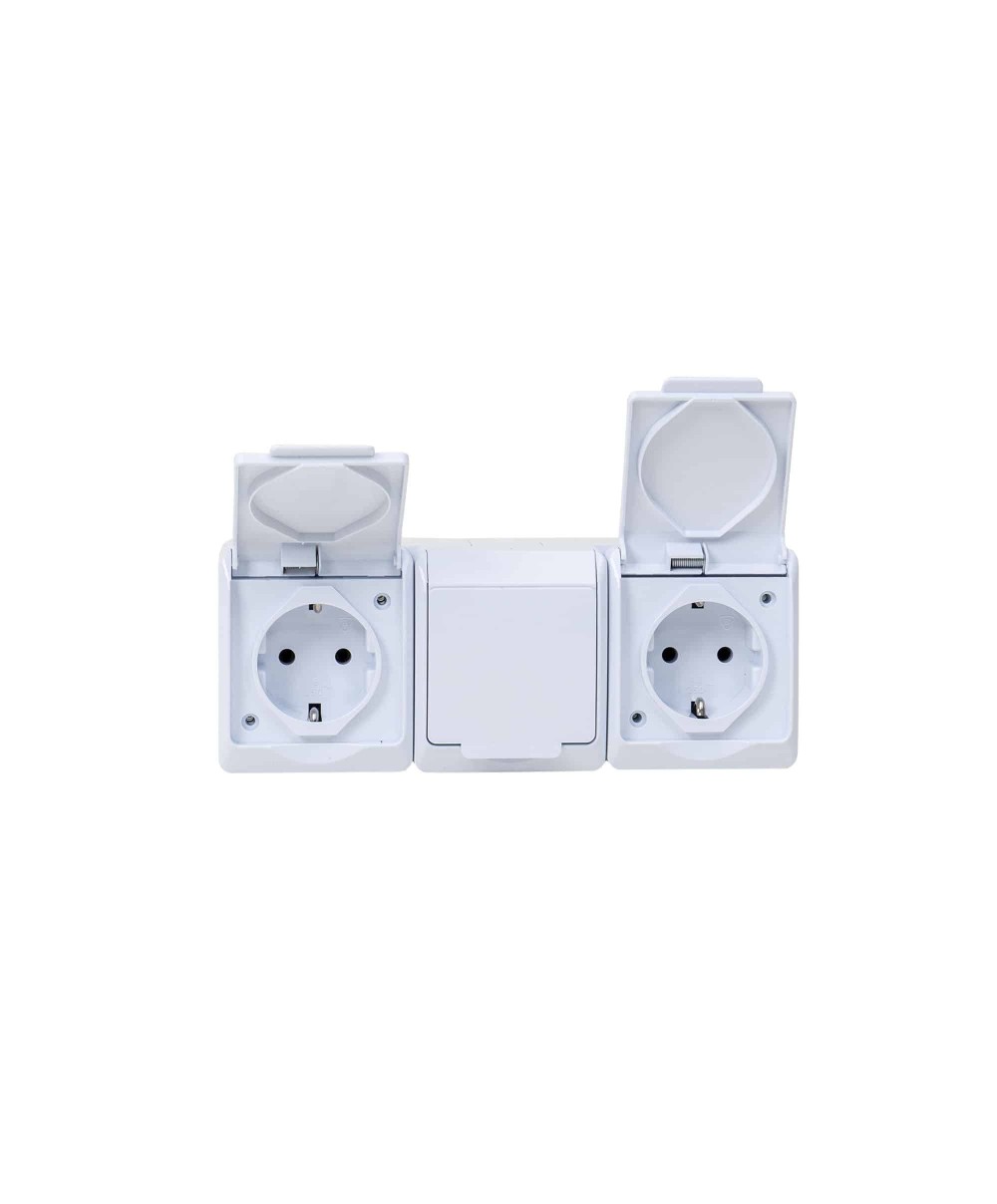 Priza tripla alba cu capac HERMES, 16A/250, IP44 / ELPL-0326-02