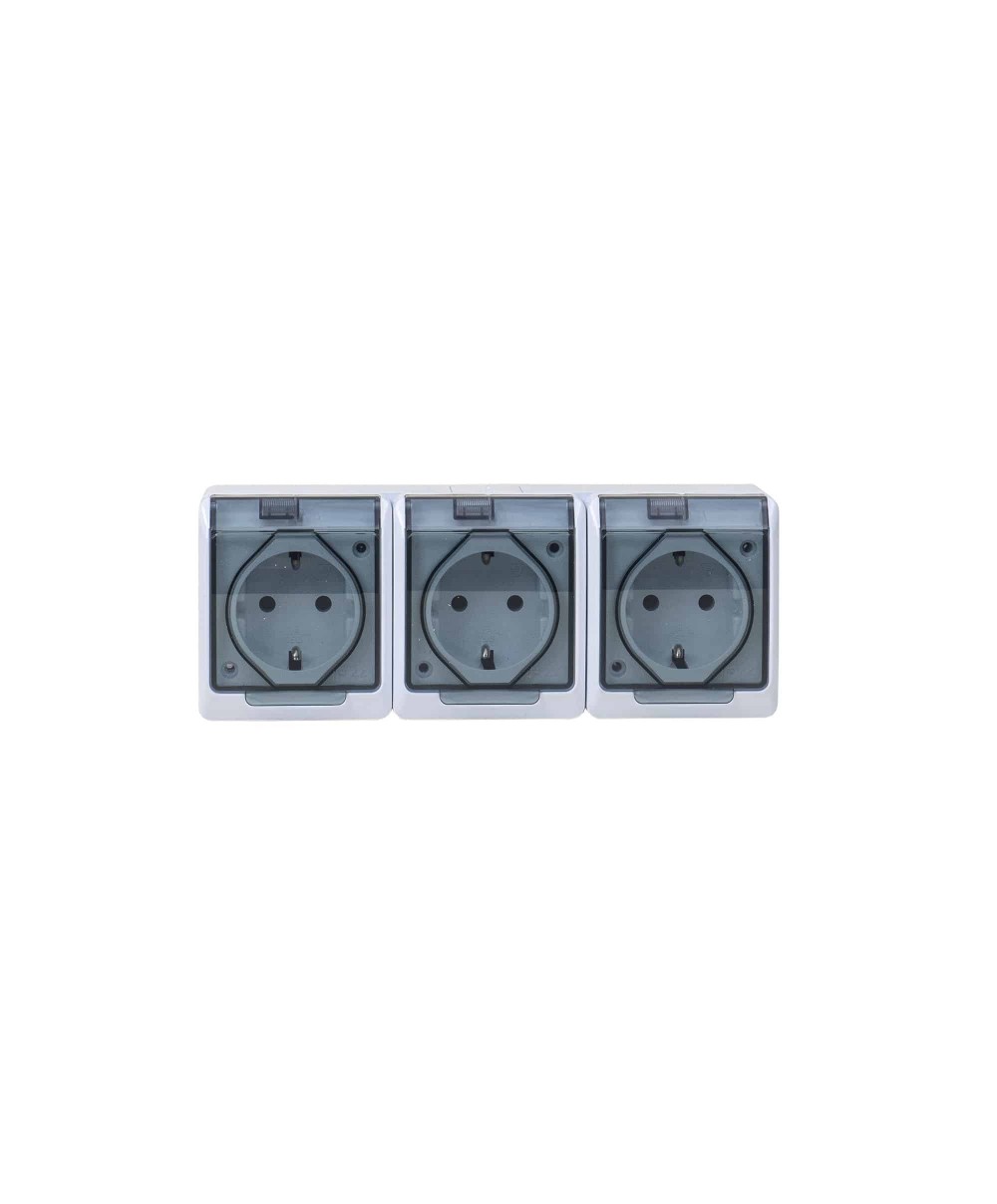 Priza tripla cu capac transparent HERMES, 16A/250, IP44 / ELPL-0326-01