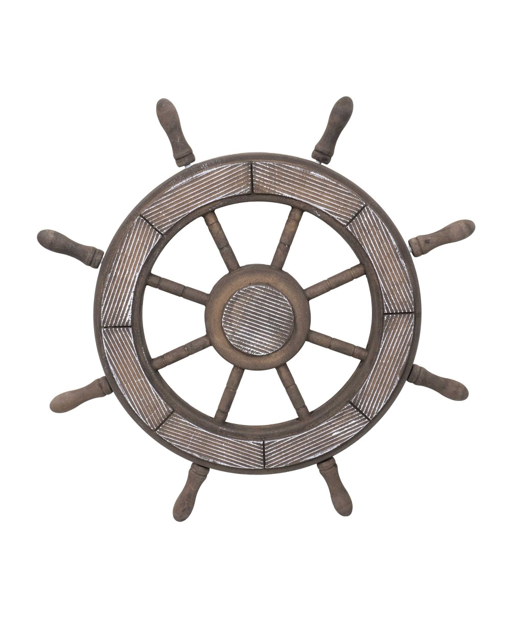 Roata decorativa din MDF, diametru roata 44cm, model carma marinar, maro / ZTS 8038