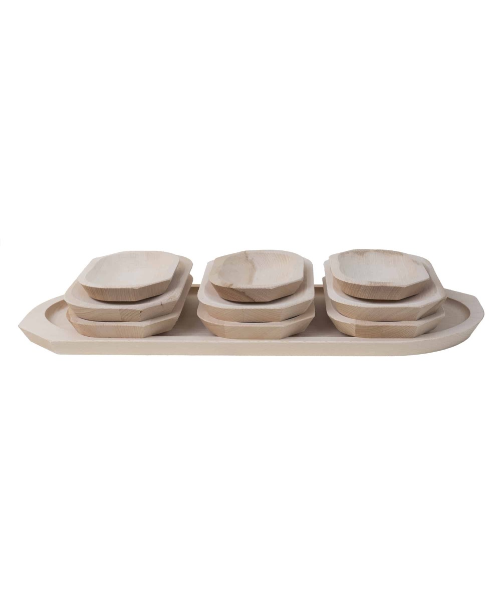 Set 10 platouri din lemn pentru servire, 60x26x2.5cm / 1450