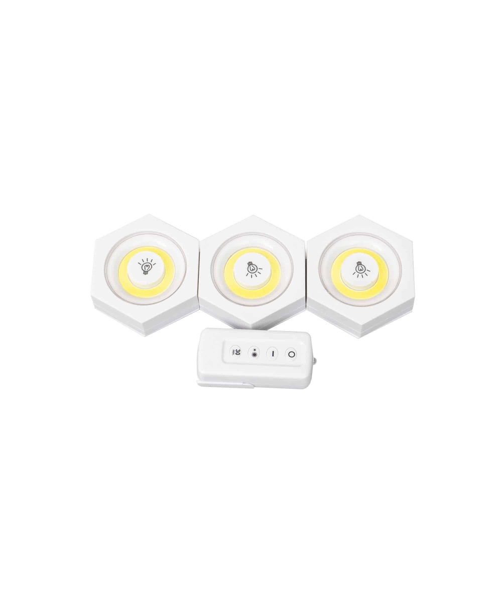 Set 3 lampi cu LED si telecomanda pentru mobila, autoadezive, hexagon Z-TOOLS / ZTS 8222