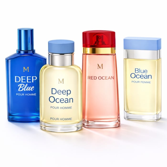 Set 4 parfumuri femei și bărbați inspirate din parfumuri Dolce &amp; Gabbana – Cool Water, Light Blue și D&amp;G Pour Femme – Deep Blue, Deep Ocean, Red Ocean, Blue Ocean – 4 x 100 ml