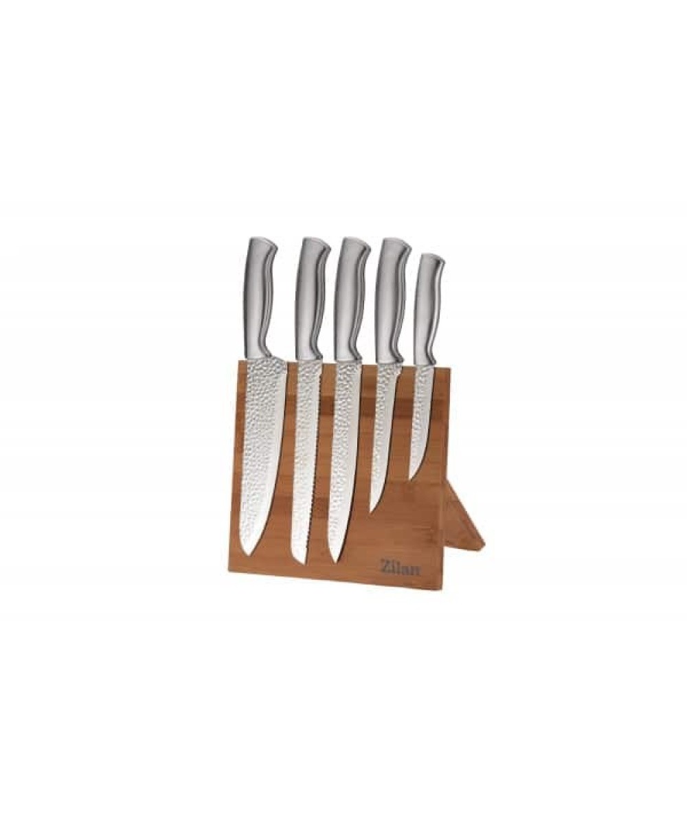 Set 5 cutite din otel inoxidabil, plus suport din bambus ZILAN / ZLN 1641