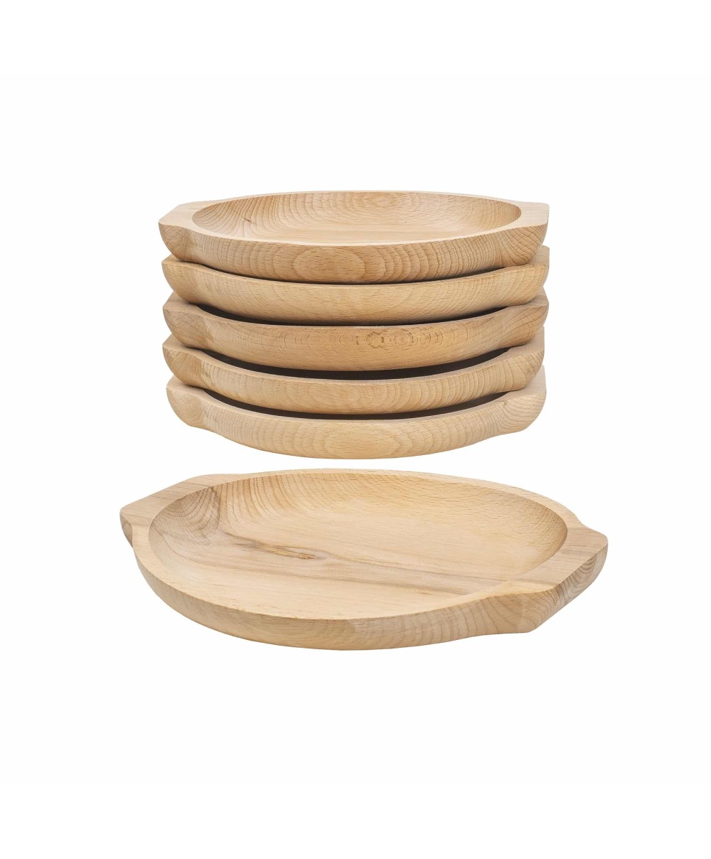 Set 6 farfurii din lemn de fag, forma rotunda, 24x22 cm / EXT 6182
