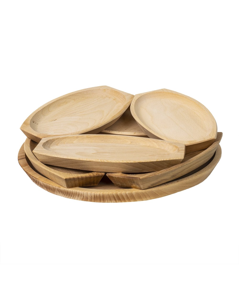 Set 6 farfurii din lemn si un platou pentru servit rotund / EXT 6082