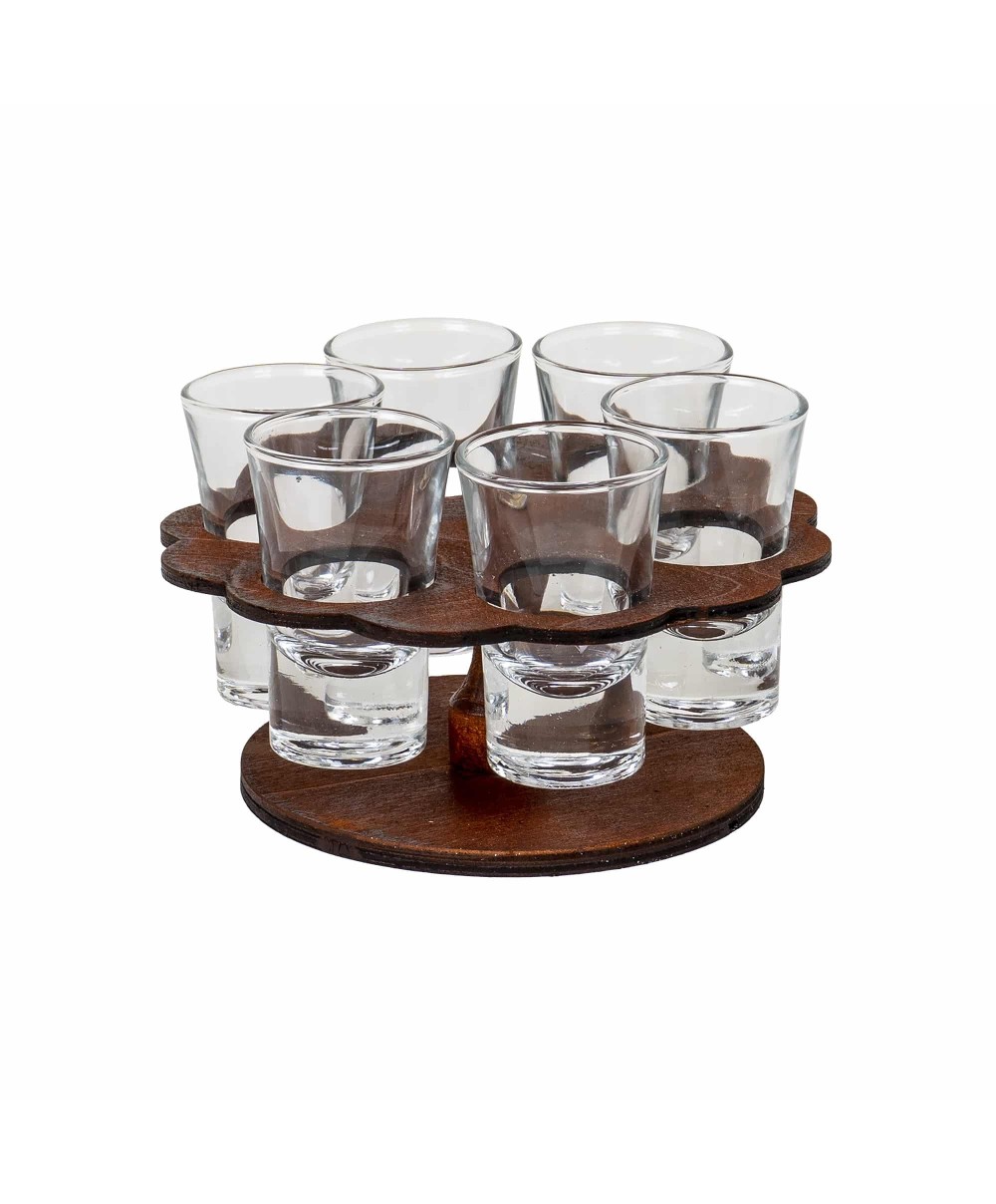 Set 6 pahare, cu suport lemn in forma de floare, 50ml / EXT 5724