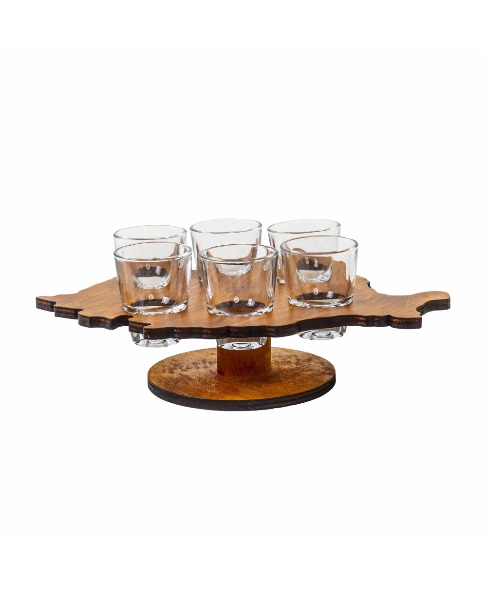 Set 6 pahare, cu suport lemn in forma de harta cu picior, 30ml / EXT 7125_1