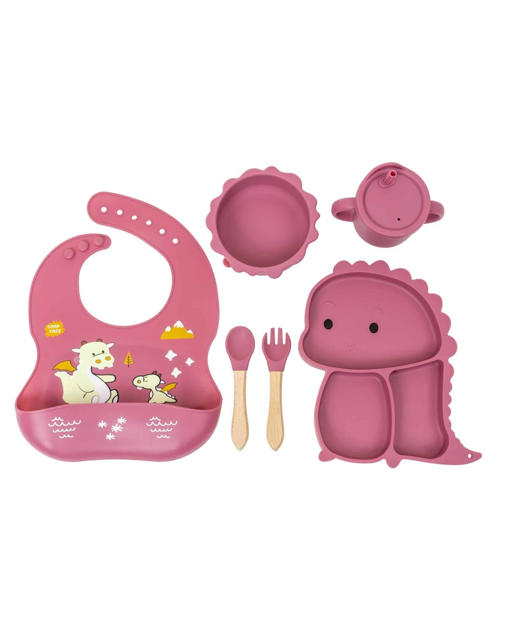 Set 6 piese pentru hranire bebelus, din silicon, model dinozaur, mov Z-TOOLS / ZTS 9096
