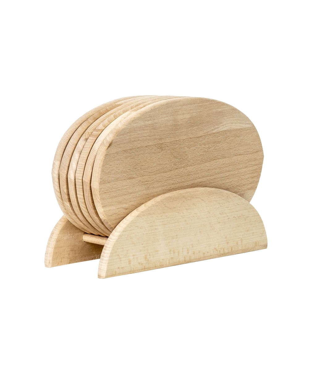 Set 6 tocatoare din lemn de fag, plus suport, oval / EXT 6084