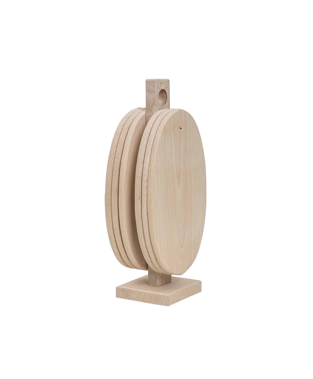 Set 6 tocatoare din lemn de fag, plus suport vertical, oval / EXT 7564