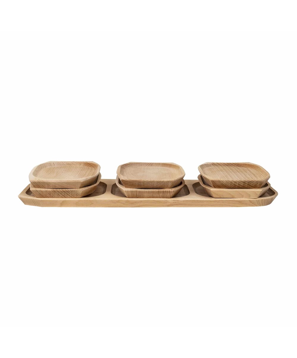 Set 7 platouri din lemn de fag, compartimentat, 60x21x2.5cm / EXT 10196