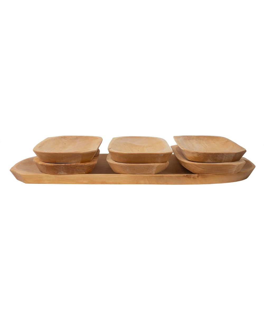 Set 7 platouri din lemn pentru servire, 60x23.5x2.5cm / 1462