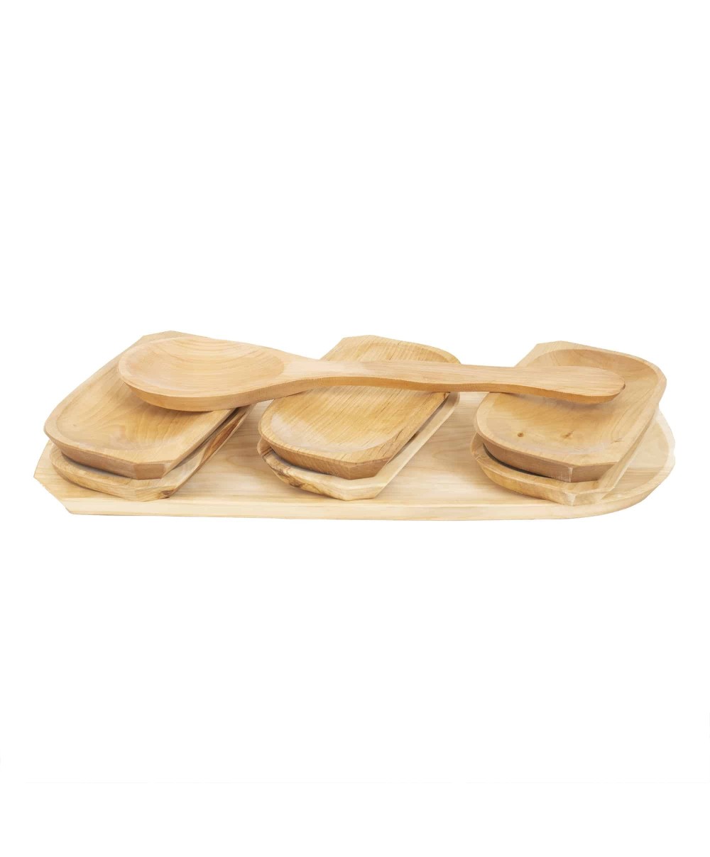 Set 7 platouri din lemn pentru servire, 60x23x2.5cm, plus lingura lata / 1462_2