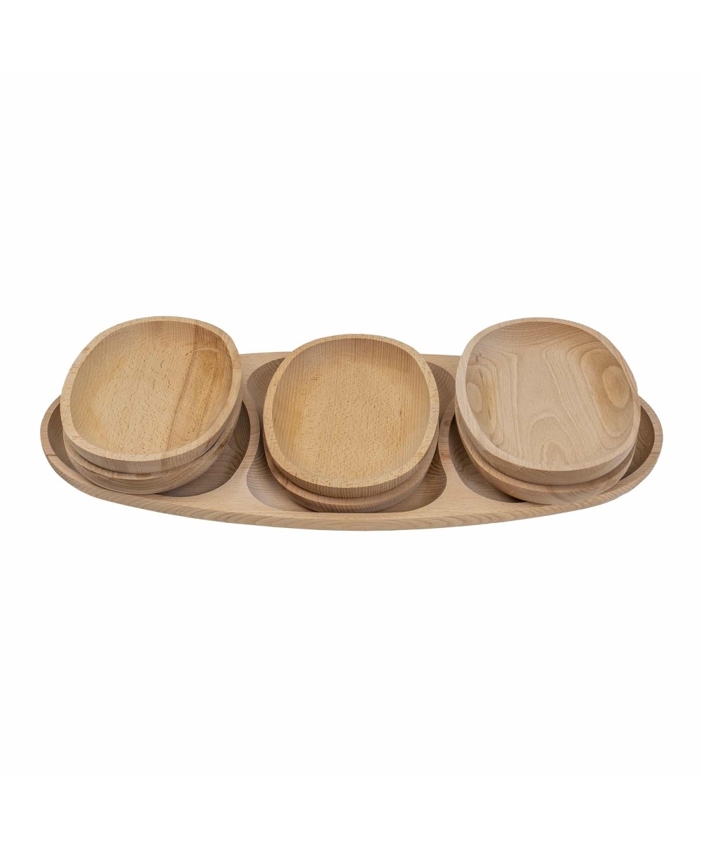 Set 7 platouri ovale din lemn de fag, compartimentat, 60x28x2.5cm / EXT 6172