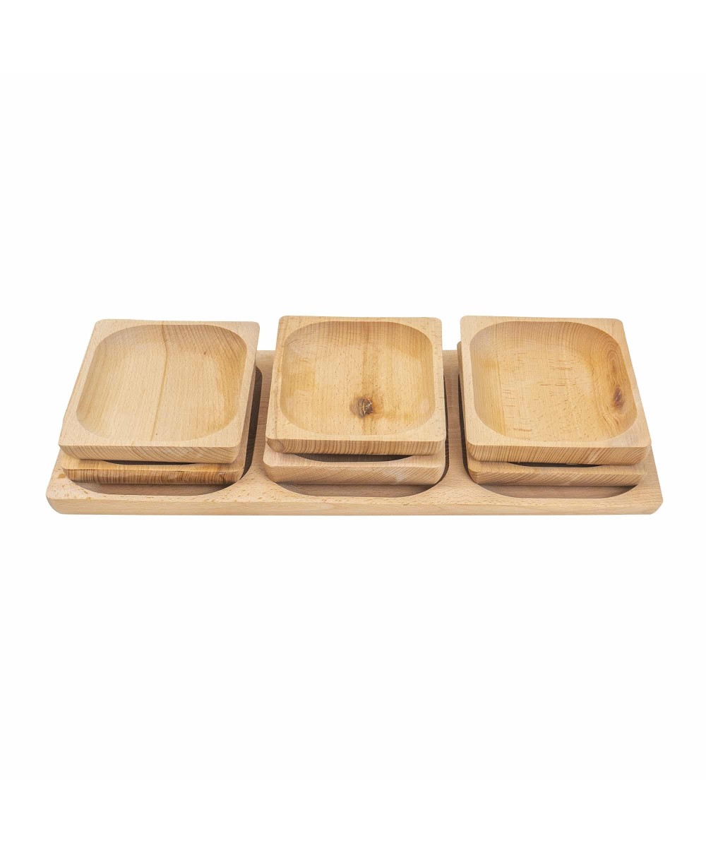 Set 7 platouri patrate din lemn de fag, compartimentat, 50x24x2.5cm / EXT 6171
