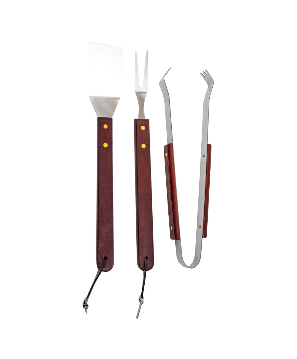 Set accesorii 3 piese gratar, cu maner din lemn / 843