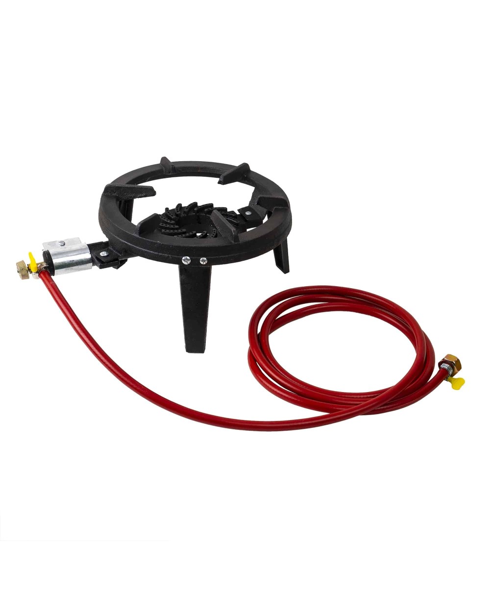 Set arzator rotund, pirostrie din fonta, (ZTS 5443) diametru 28cm, 2.5m furtun, 2 coliere, stut butelie / SET 30043