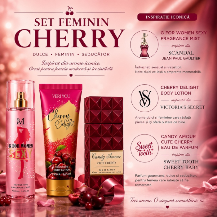 Apa de parfum Set Cadou Femei Cherry – G For Women Sexy, Cherry Delight &amp; Candy Amour | Montage Brands 3