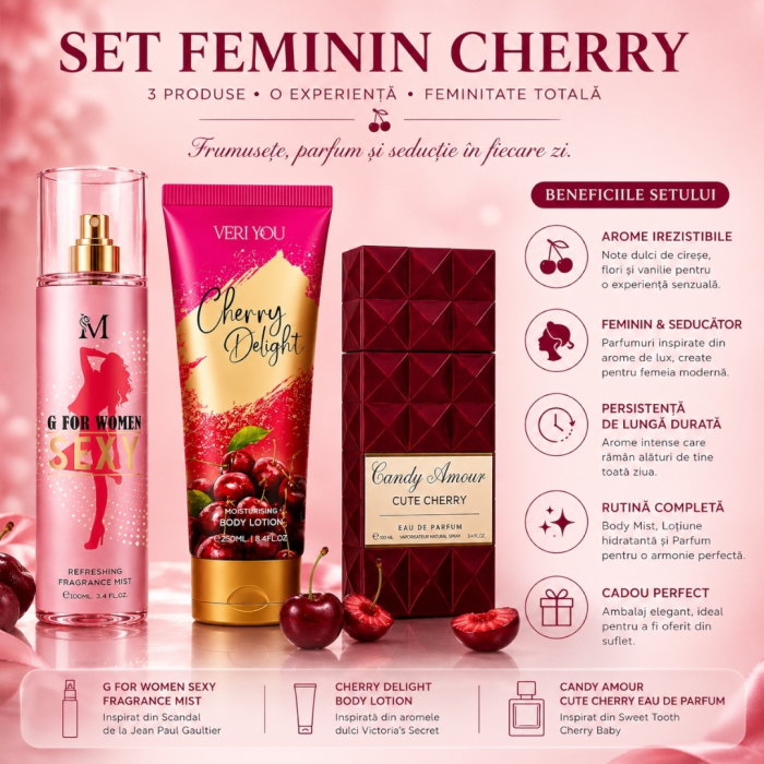 Apa de parfum Set Cadou Femei Cherry – G For Women Sexy, Cherry Delight &amp; Candy Amour | Montage Brands 4