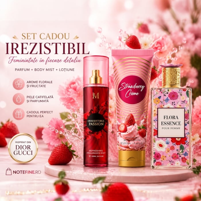 Set Cadou Femei Irezistibil – Parfum 100 ml + Body Mist + Lotiune | Inspirat din Dior &amp; Gucci