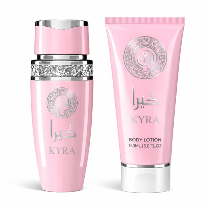 Set Cadou Parfum Femei AFAQ KYRA Eau de Parfum 100ml + Body Lotion 150ml – Parfum Dulce Fructat Vanilat